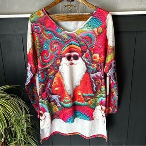 Women's Christmas Gnome Print Long Sleeve V-Neck T-Shirt size‎ XL